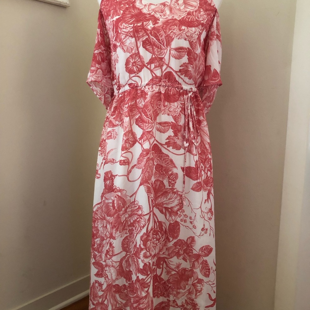 Loft Floral Print Red & White Maxi Dress